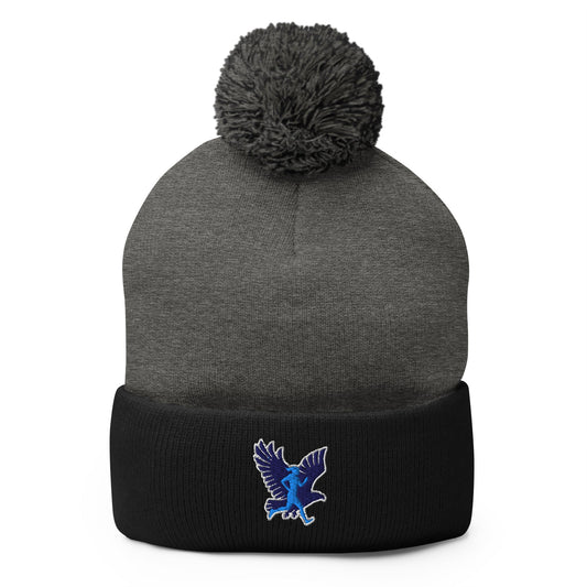 Pom - Pom Beanie | Bowdoinham Rebel Runners | Aerial Runner Emblem Logo