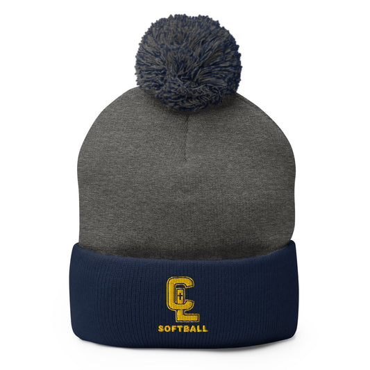 Pom - Pom Beanie | Crean Lutheran Softball | Gold CL Softball Logo