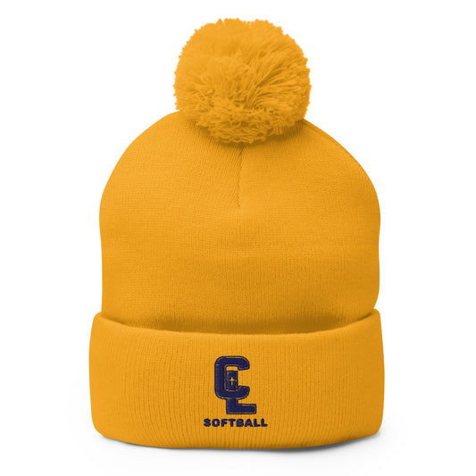 Pom - Pom Beanie | Crean Lutheran Softball | Navy CL Softball Logo