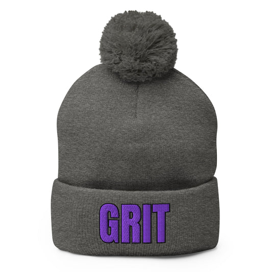 Pom - Pom Beanie | Pure Grit Softball | Purple Logo