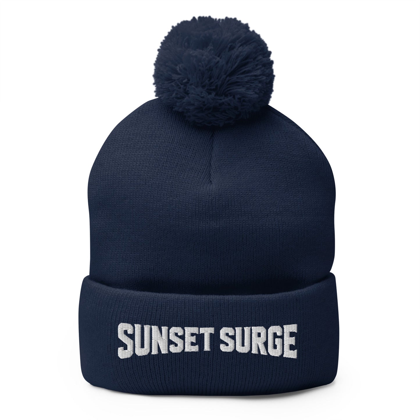 Pom-Pom Beanie | Sunset Surge All-Star Cheerleading | Crest Logo