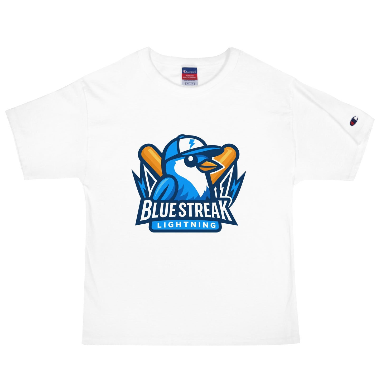 Signature | Champion T-Shirt | Blue Streak Lightning | Mascot Logo