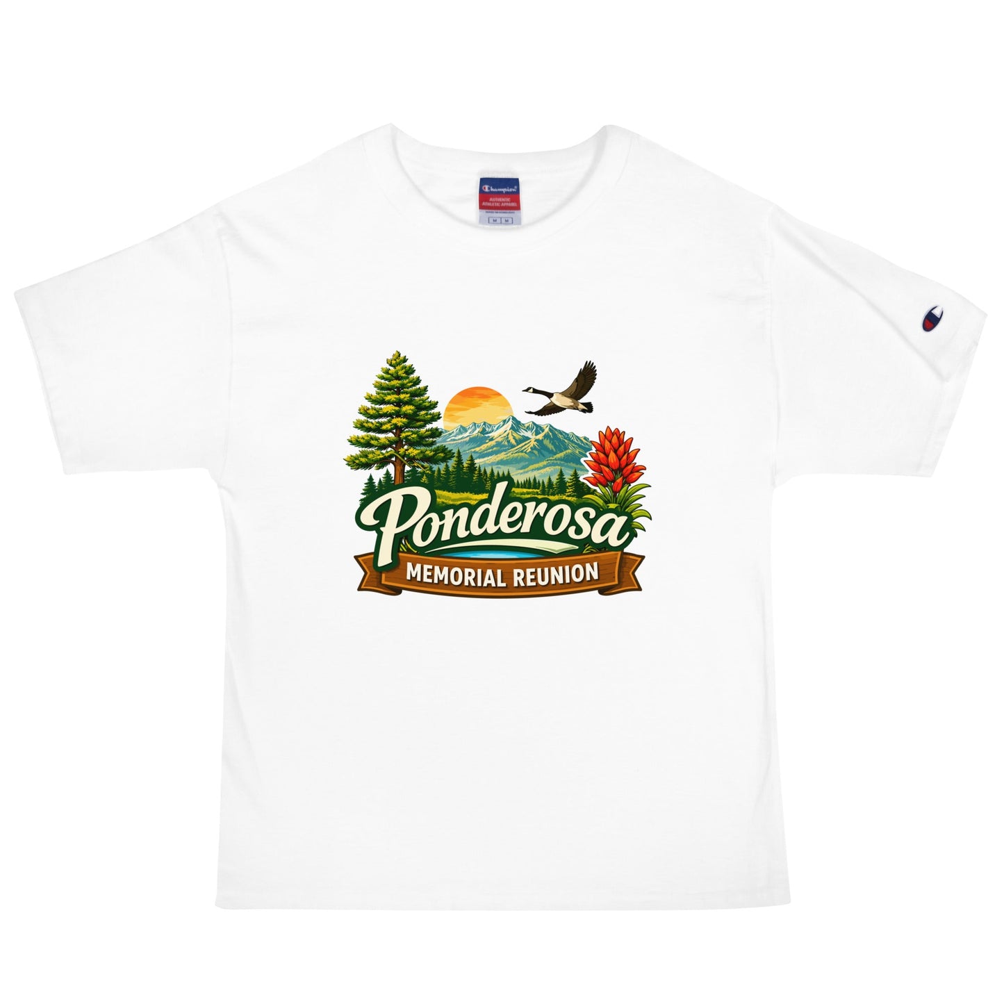 Signature | Champion T-Shirt | Ponderosa Reunion | Painted Mountain Crest Logo