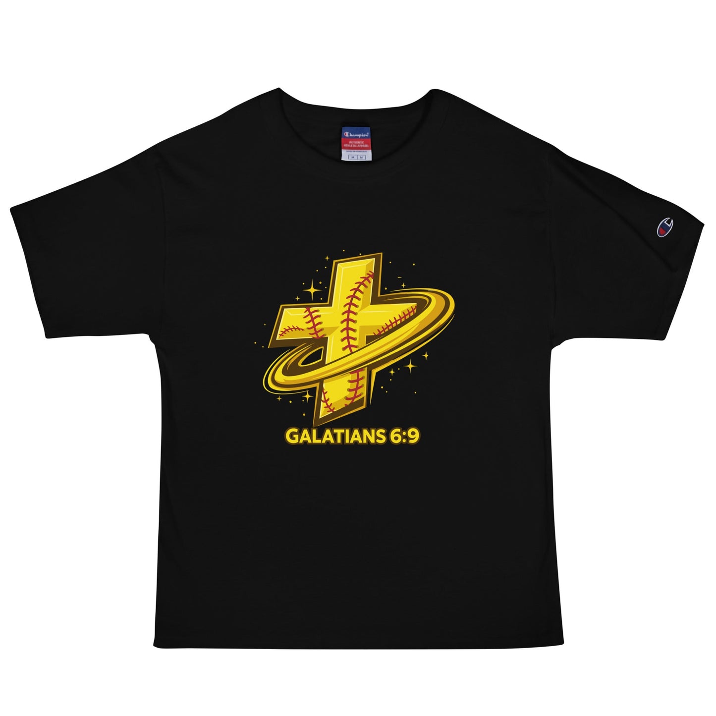 Signature | Champion T-Shirt | Stingers Softball | Galatians 6:9 Logo