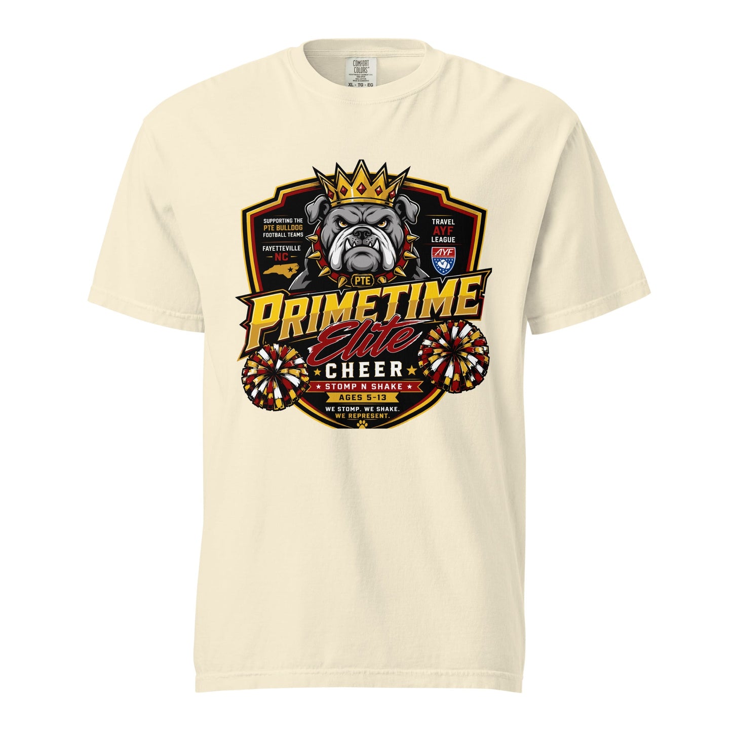 Signature | Comfort Colors T-Shirt | PTE Bulldog Cheer | Shield Logo