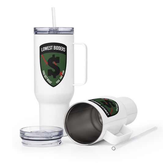 Travel Mug | The Lowest Bidders | Shield Logo