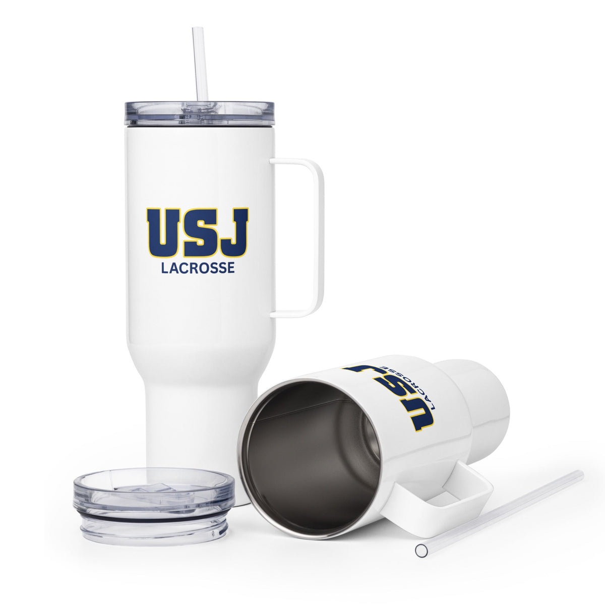 Travel Mug | USJ women’s lacrosse | USJ Emblem Logo