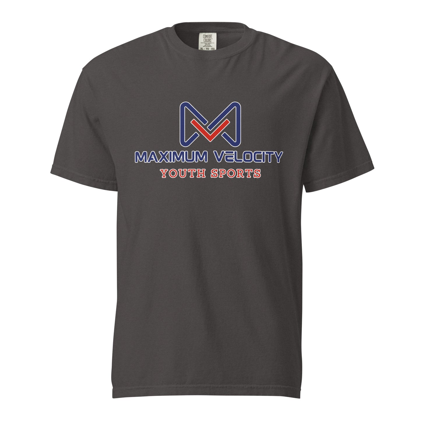 Signature | Comfort Colors T-Shirt | Maximum Velocity Youth Sports | Emblem Logo