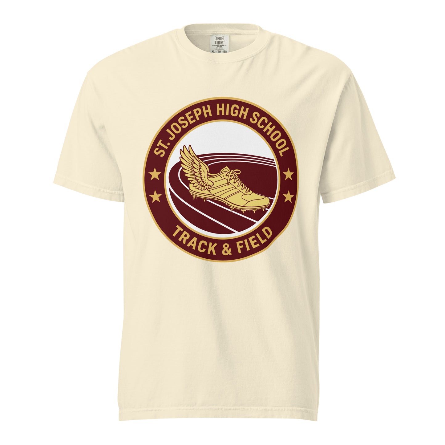 Signature | Comfort Colors T-Shirt | St. Joseph High School - Track & Field | Badge Logo