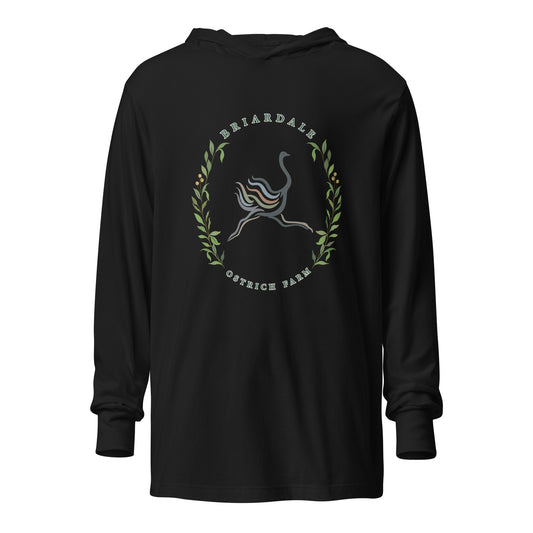 Performance | Hooded Long Sleeve T Shirt | Briardale Ostrich Farm | Crest Logo