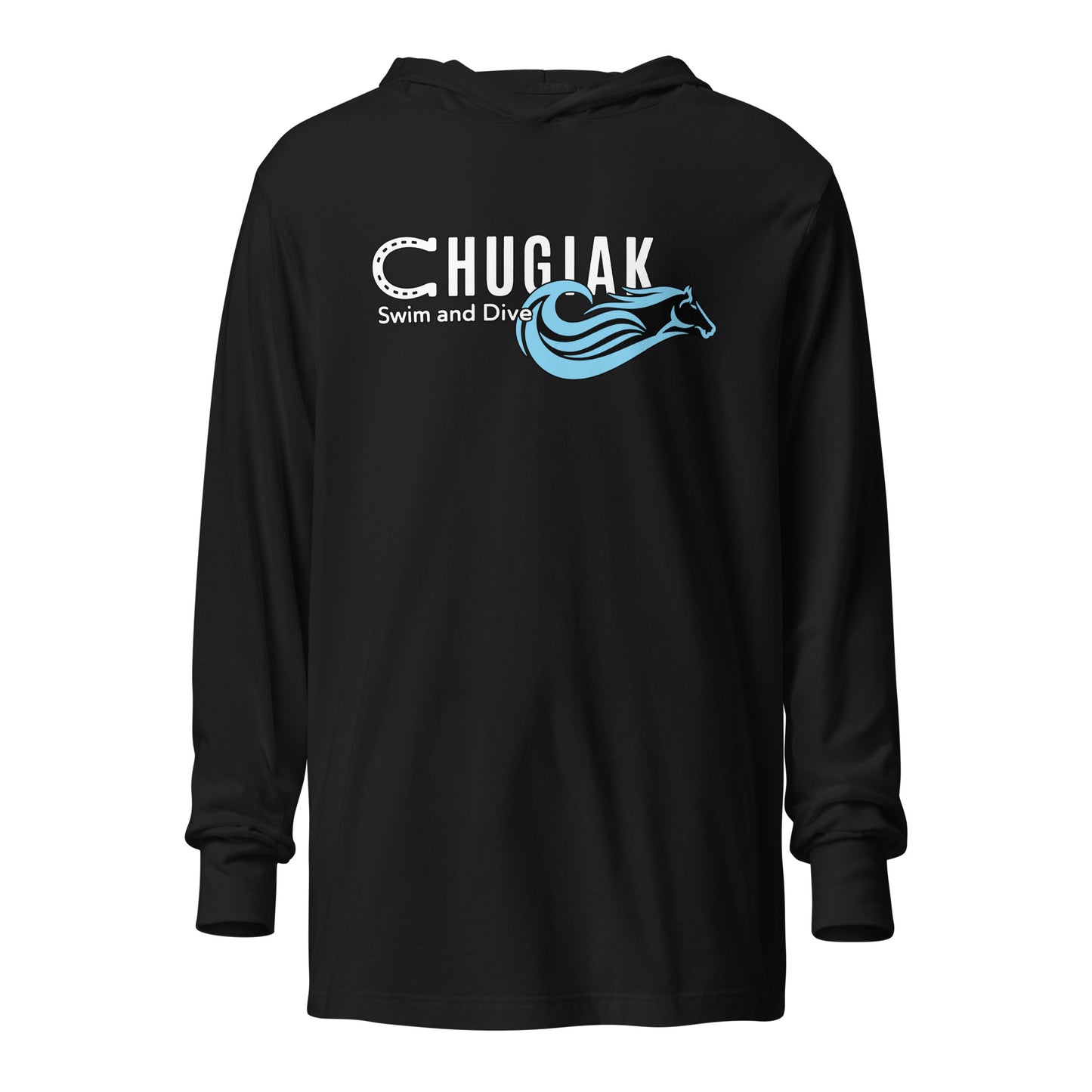 Performance | Hooded Long Sleeve T Shirt | Chugiak Mustang Swim & Dive | Emblem Logo