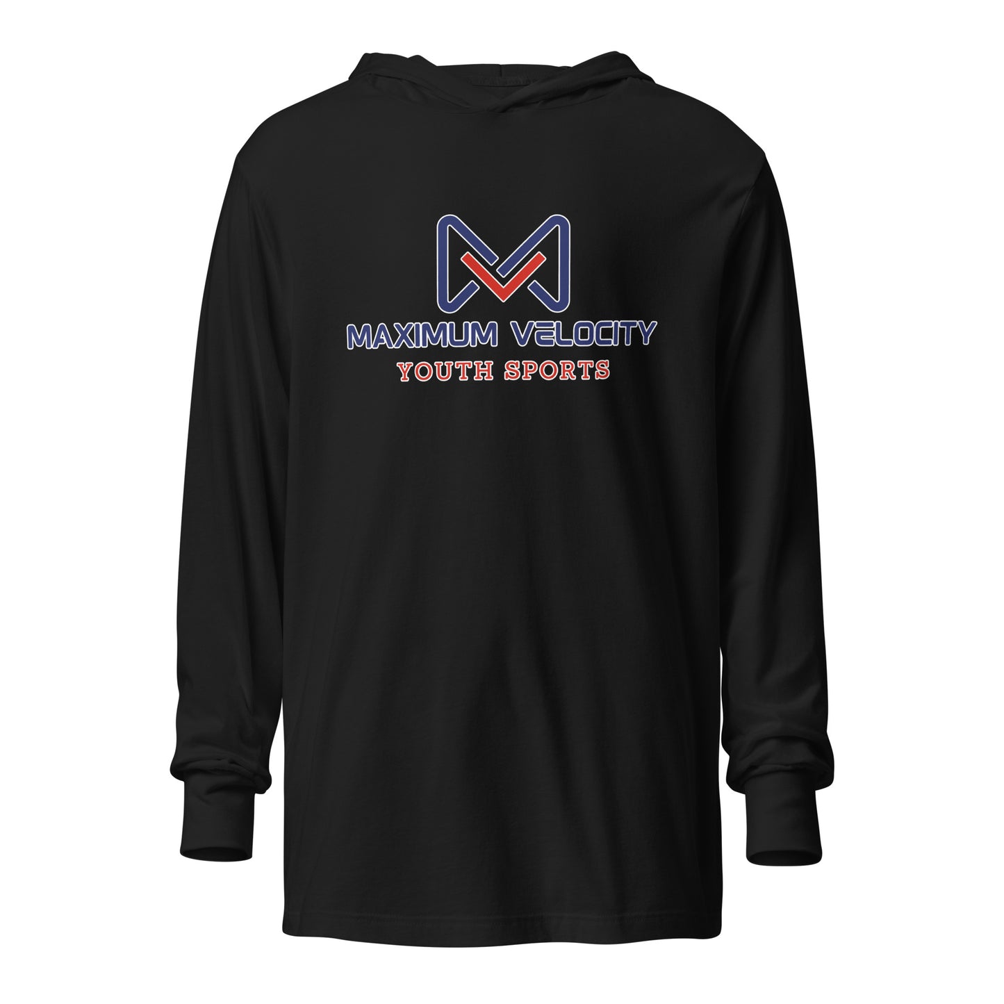 Performance | Hooded Long Sleeve T Shirt | Maximum Velocity Youth Sports | Emblem Logo