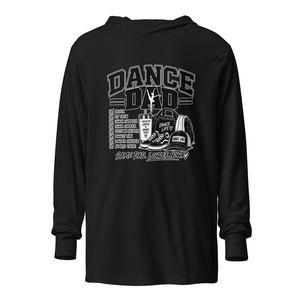Performance | Hooded Long Sleeve T Shirt | Dance Life | Dad Crest Logo
