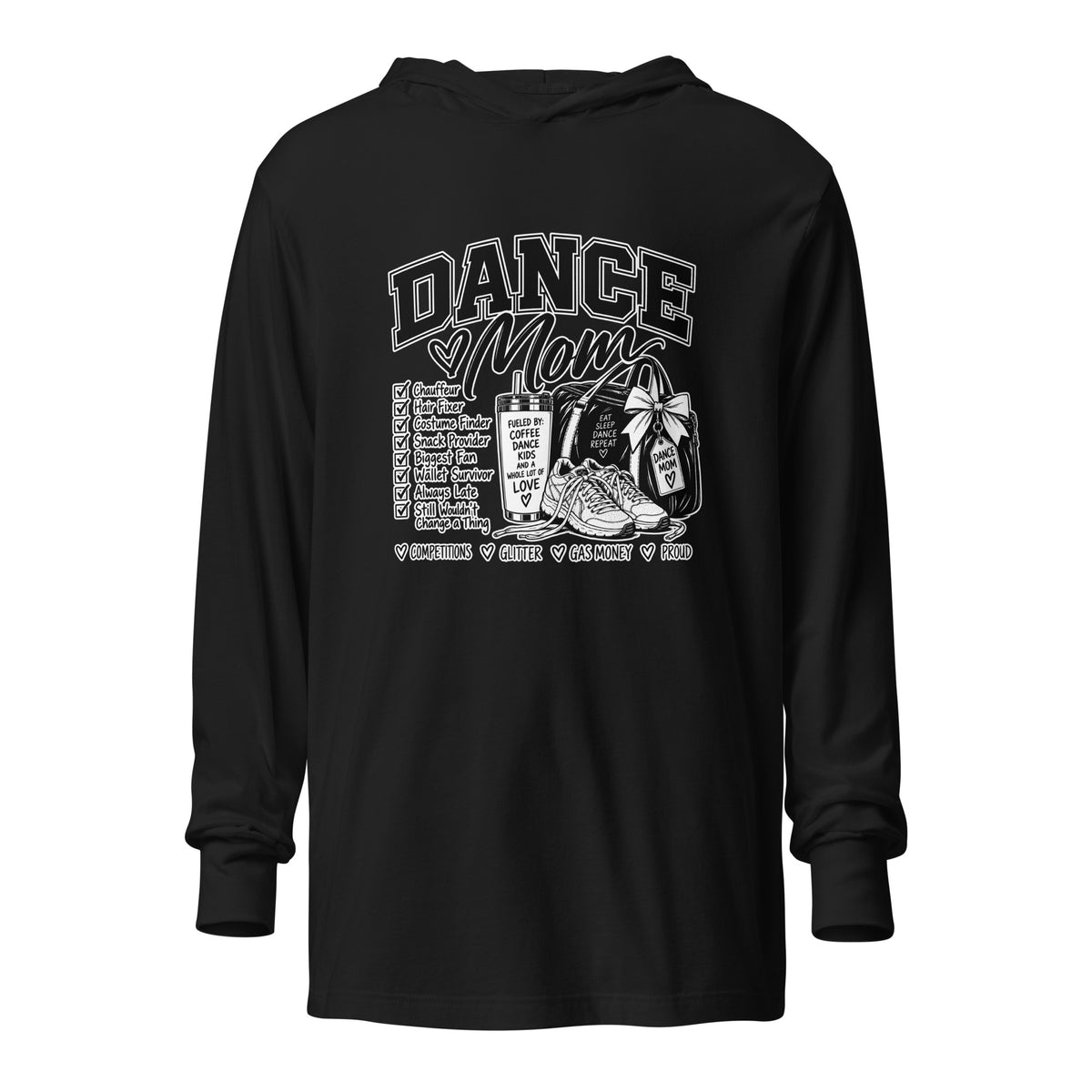 Performance | Hooded Long Sleeve T Shirt | Dance Life | Mom Crest Logo