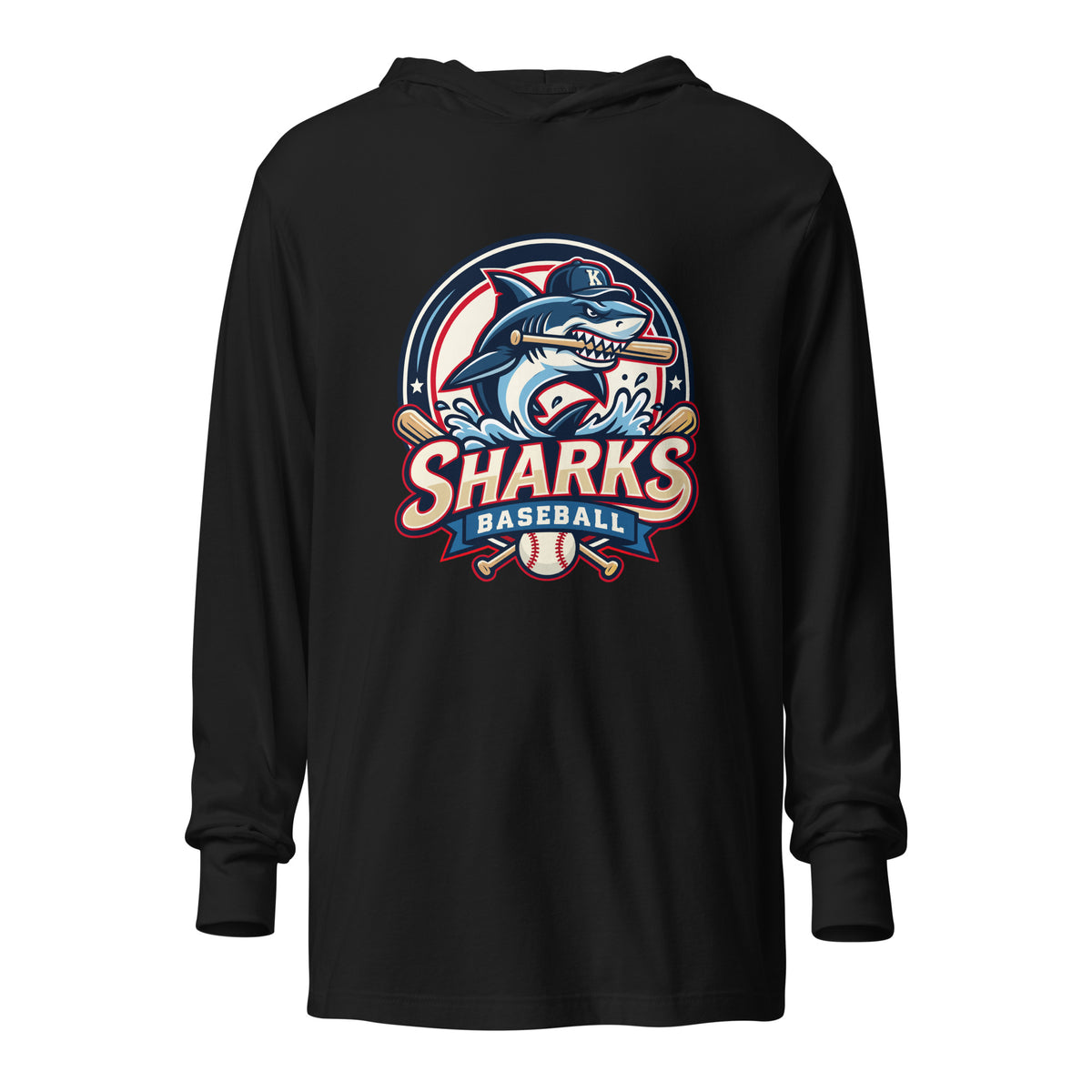 Performance | Hooded Long Sleeve T Shirt | Sharks Diamond Sports | Emblem Logo