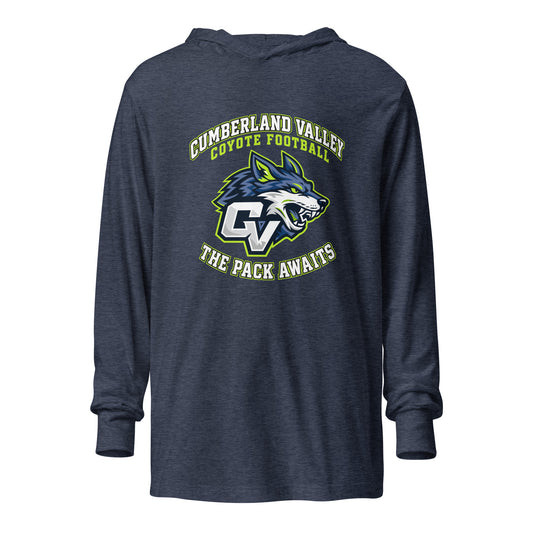 Performance | Hooded Long Sleeve T Shirt | Cumberland Valley Coyotes Football | Emblem Logo