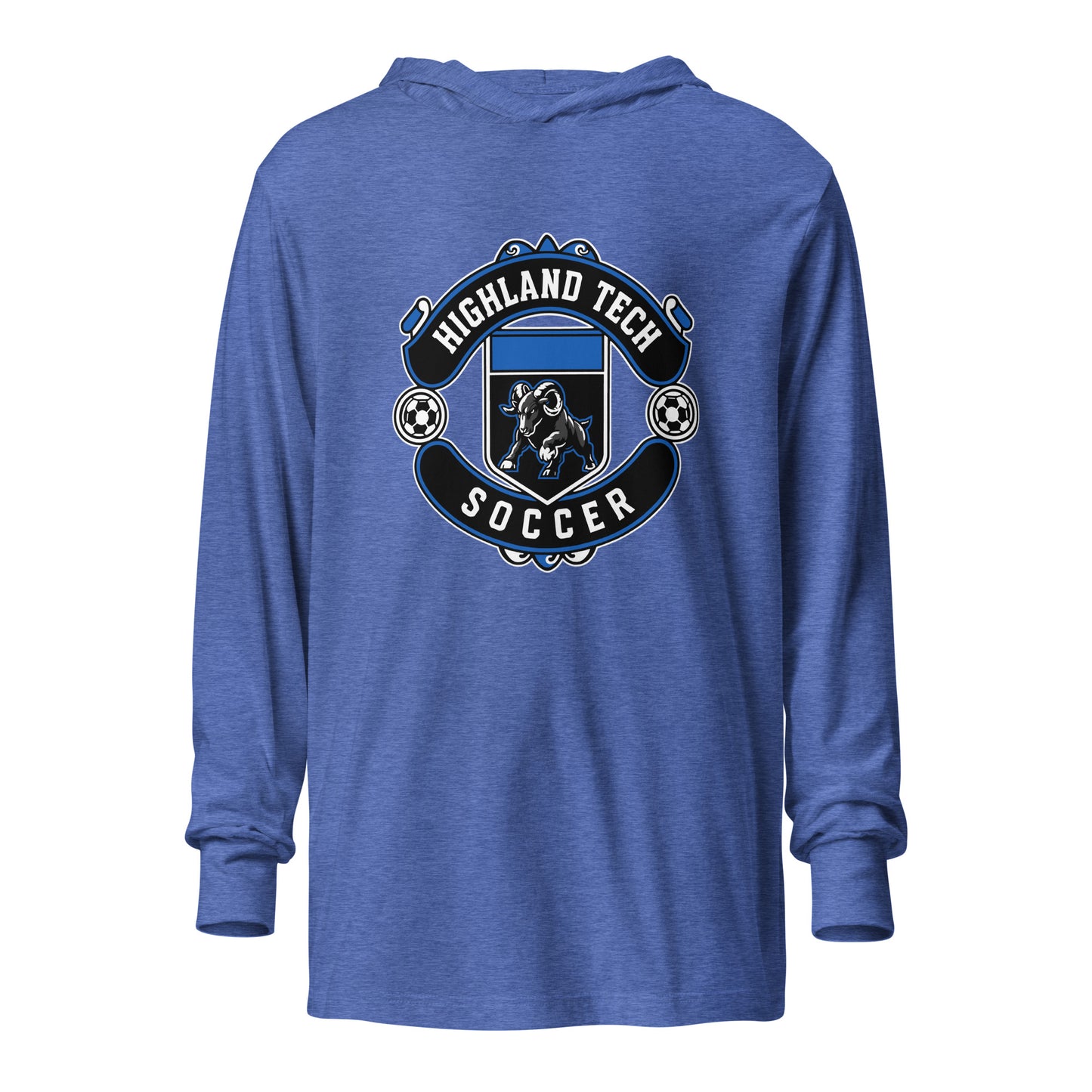 Performance | Hooded Long Sleeve T Shirt | Highland Soccer | Emblem Logo