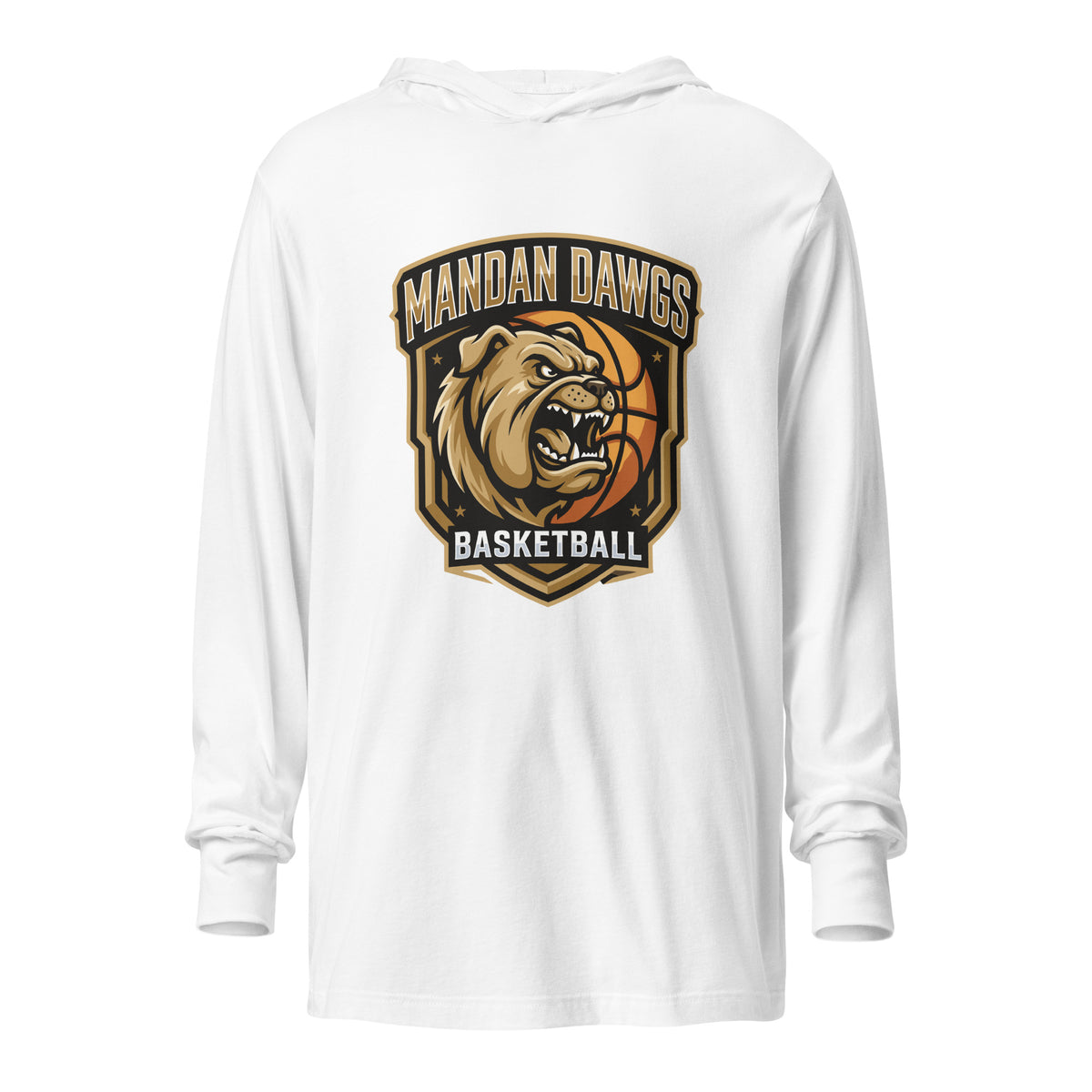 Performance | Hooded Long Sleeve T Shirt | Mandan Dawgs Basketball | Shield Logo
