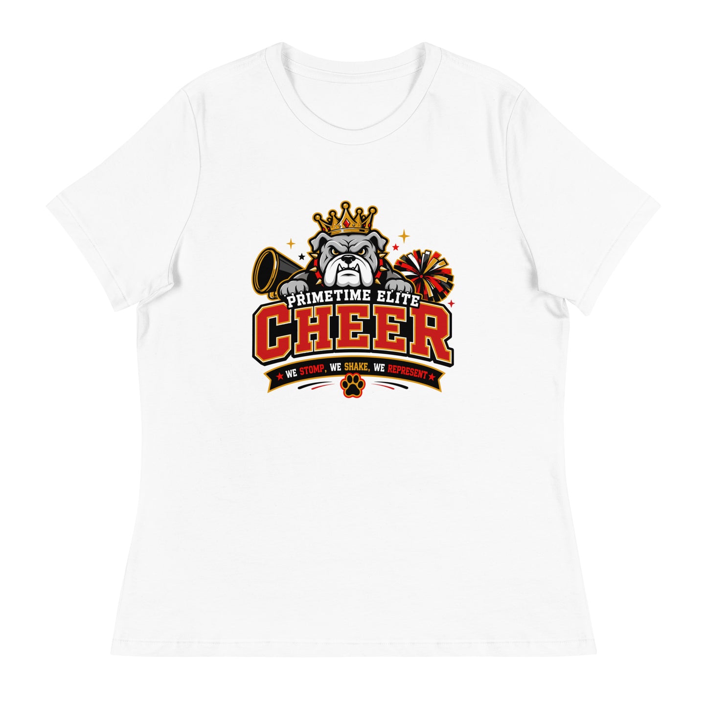 Performance | Women's Relaxed T Shirt | PTE Bulldog Cheer | Crest Logo