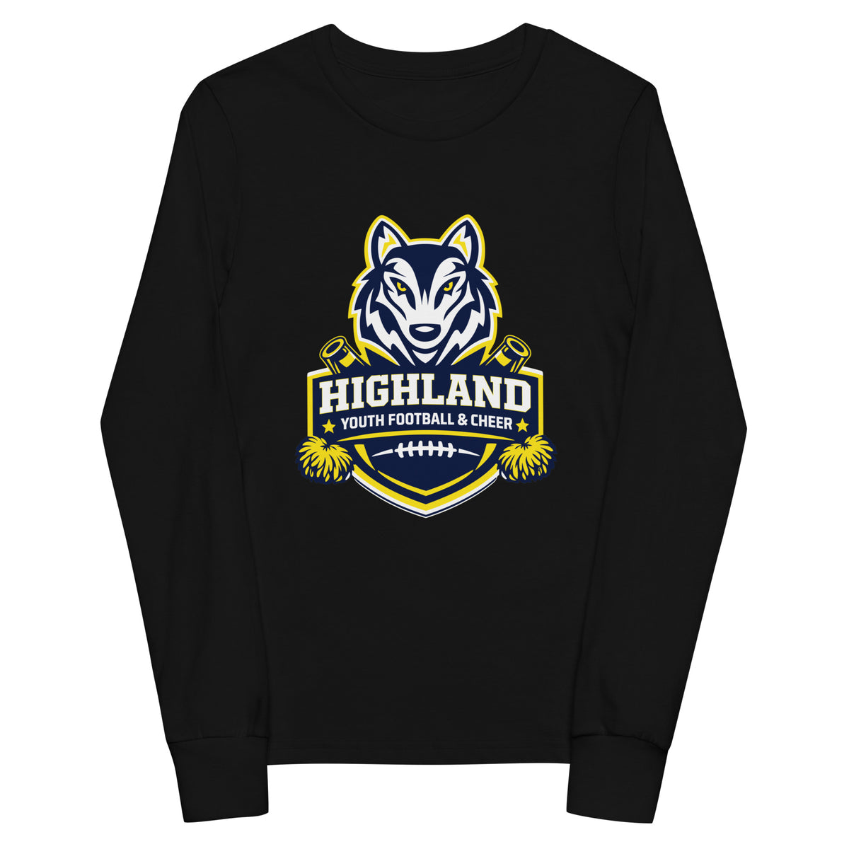 Performance | Youth Long Sleeve T-Shirt | Highland youth football and cheer | Emblem Logo