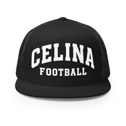 Performance | 5 Panel Trucker Cap | Celina Black Football | Emblem Logo