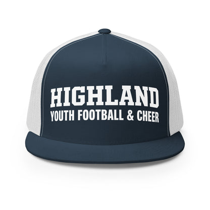 Performance | 5 Panel Trucker Cap | Highland youth football and cheer | Emblem Logo