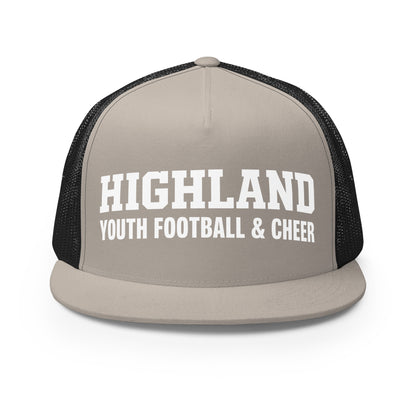 Performance | 5 Panel Trucker Cap | Highland youth football and cheer | Emblem Logo