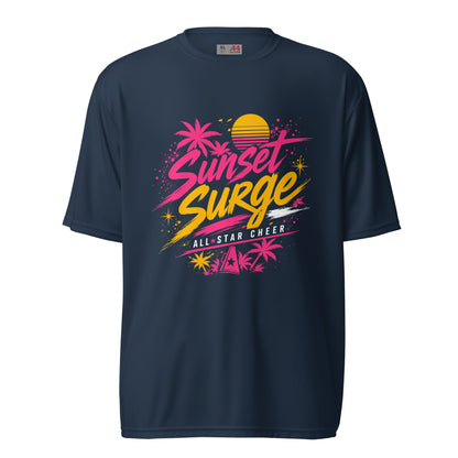 Active | Moisture Wicking Shirt | Sunset Surge All-Star Cheerleading | Neon Palm Cheer Logo