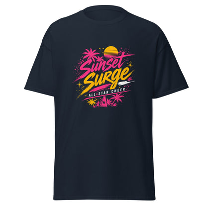 Classic | T-Shirt | Sunset Surge All-Star Cheerleading | Neon Palm Cheer Logo