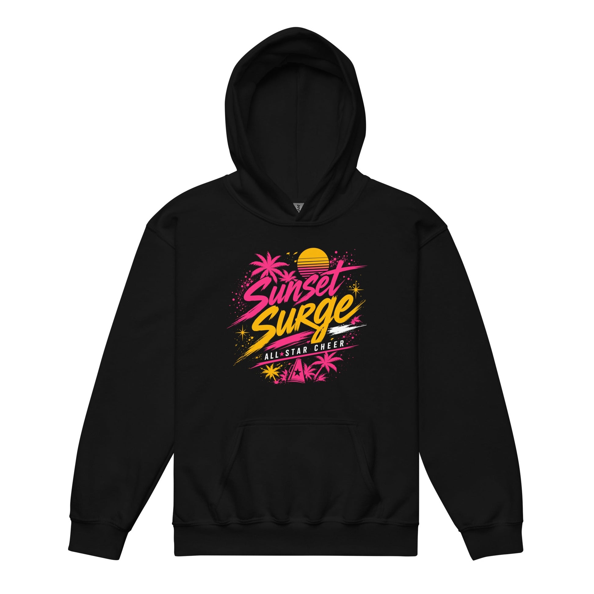 Classic | Youth Hoodie | Sunset Surge All-Star Cheerleading | Neon Palm Cheer Logo