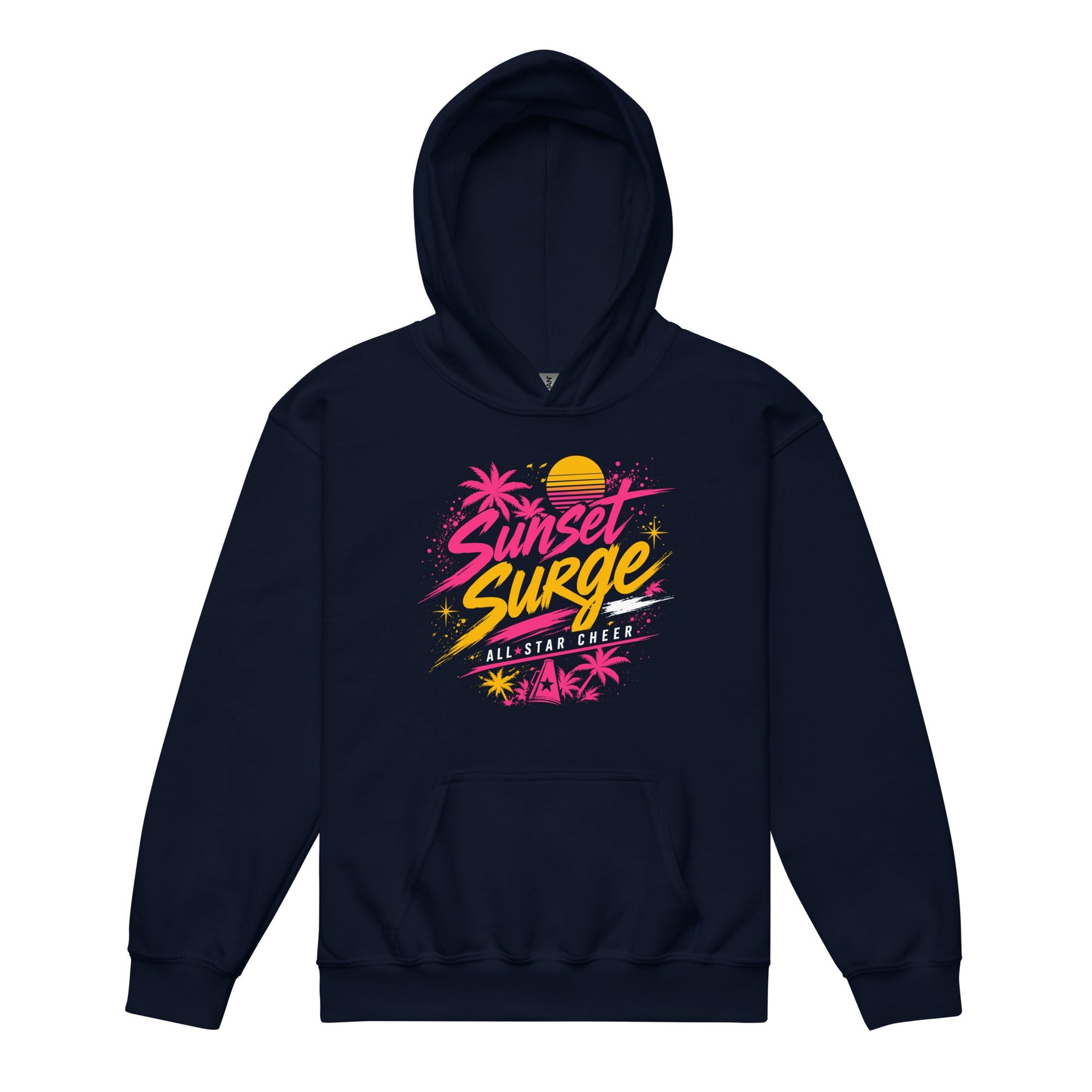 Classic | Youth Hoodie | Sunset Surge All-Star Cheerleading | Neon Palm Cheer Logo