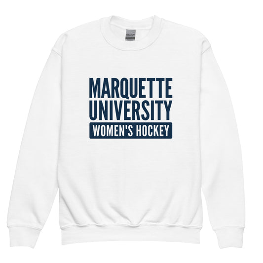 Classic | Youth Sweatshirt | Marquette University Women's Hockey | Modern Script Logo