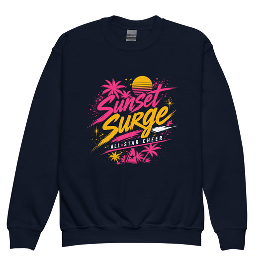 Classic | Youth Sweatshirt | Sunset Surge All-Star Cheerleading | Neon Palm Cheer Logo