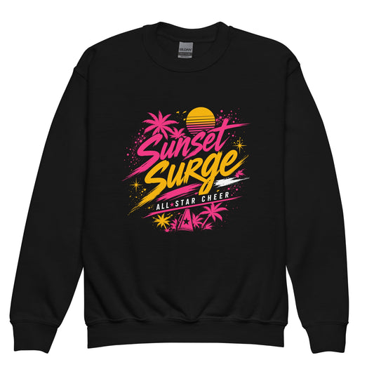 Classic | Youth Sweatshirt | Sunset Surge All-Star Cheerleading | Neon Palm Cheer Logo