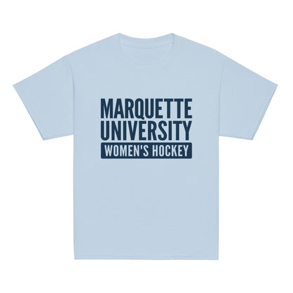 Classic | Youth T Shirt | Marquette University Women's Hockey | Modern Script Logo