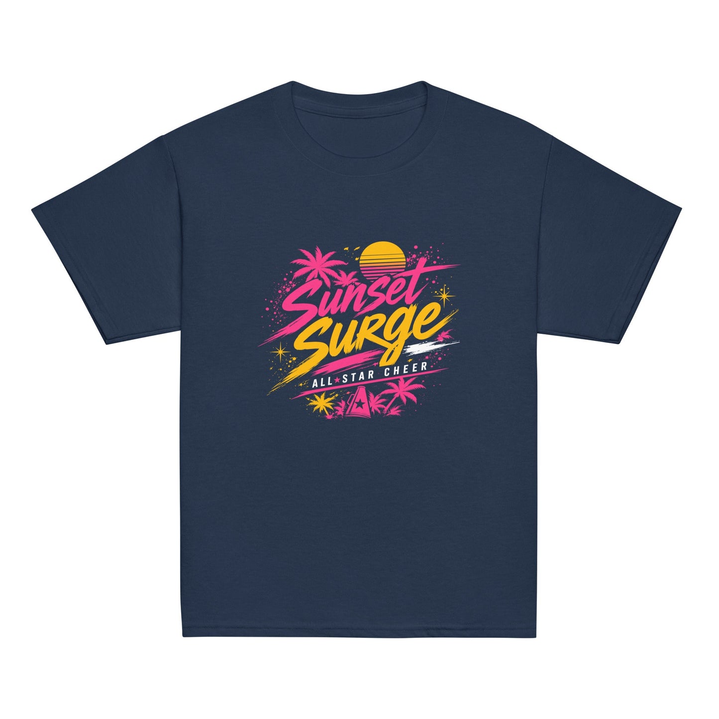 Classic | Youth T Shirt | Sunset Surge All-Star Cheerleading | Neon Palm Cheer Logo