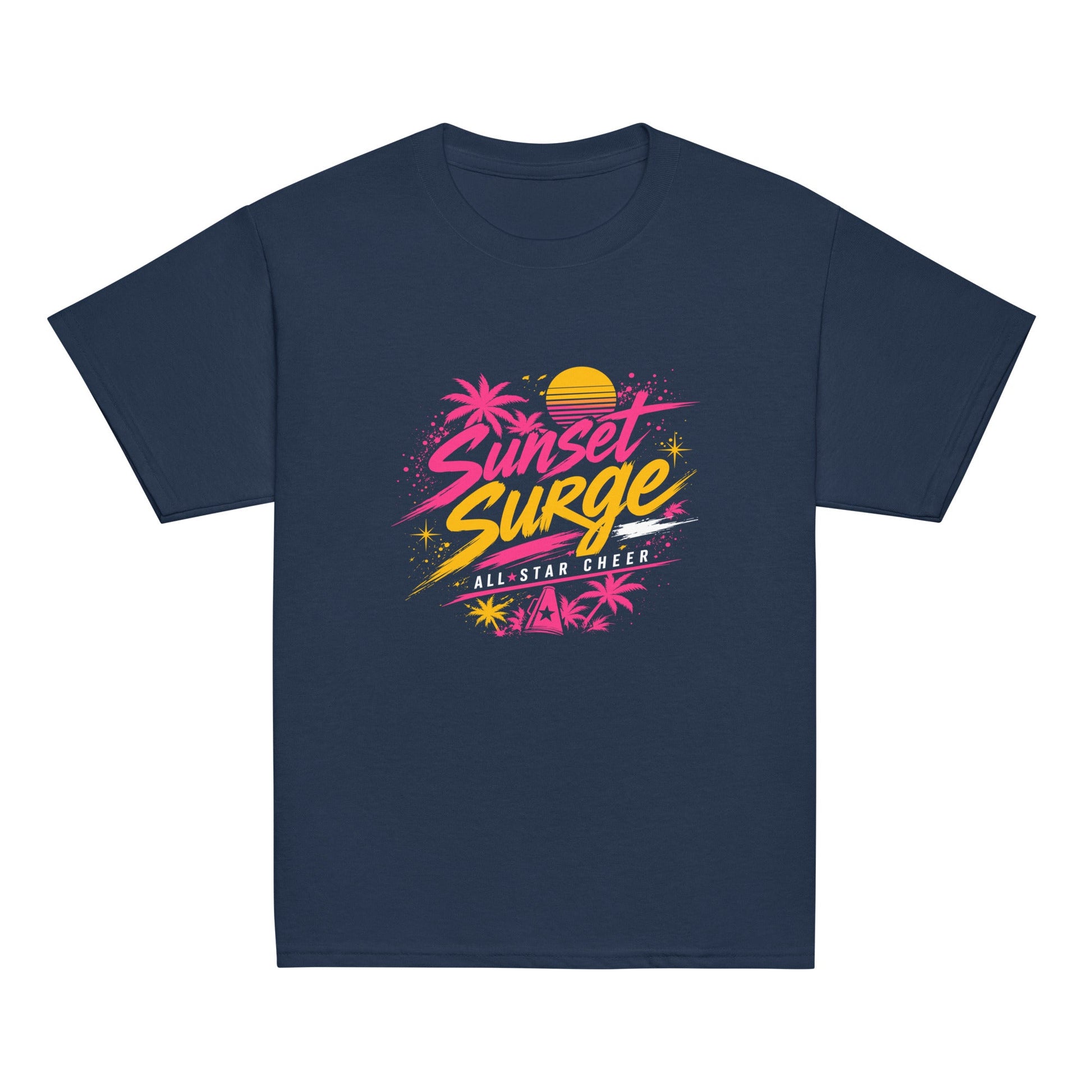 Classic | Youth T Shirt | Sunset Surge All-Star Cheerleading | Neon Palm Cheer Logo