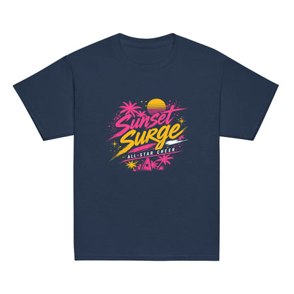 Classic | Youth T Shirt | Sunset Surge All-Star Cheerleading | Neon Palm Cheer Logo