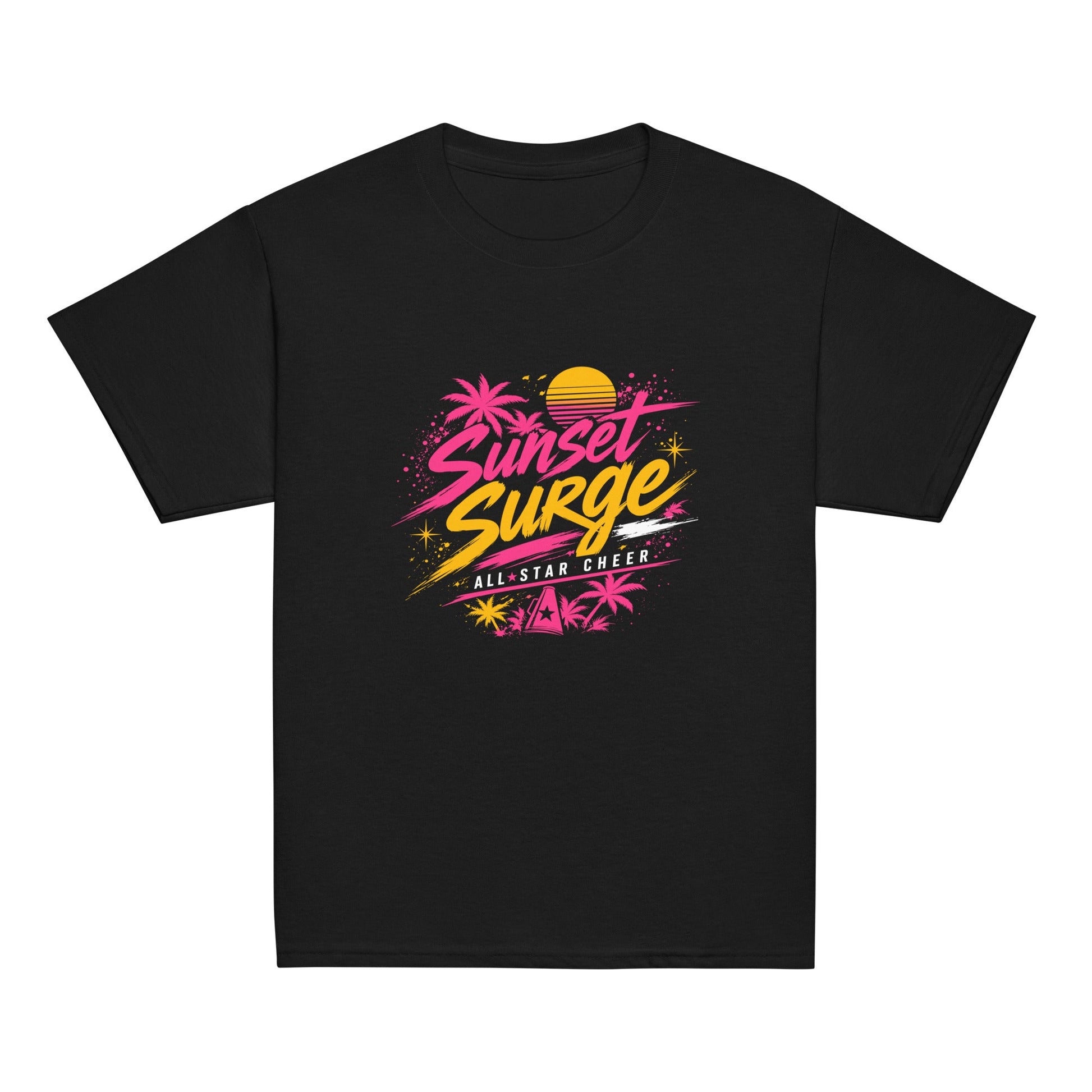 Classic | Youth T Shirt | Sunset Surge All-Star Cheerleading | Neon Palm Cheer Logo