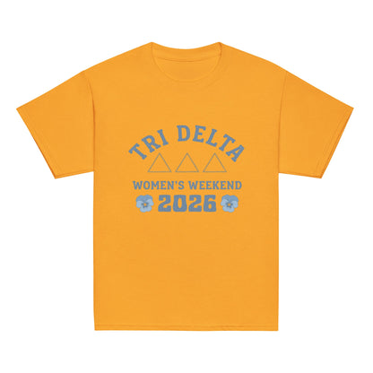 Classic | Youth T Shirt | Tri Delta Epsilon | Sisterhood Script Logo