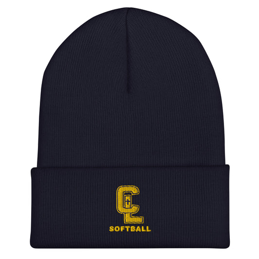 Cuffed Beanie | Crean Lutheran Softball | Gold CL Softball Logo