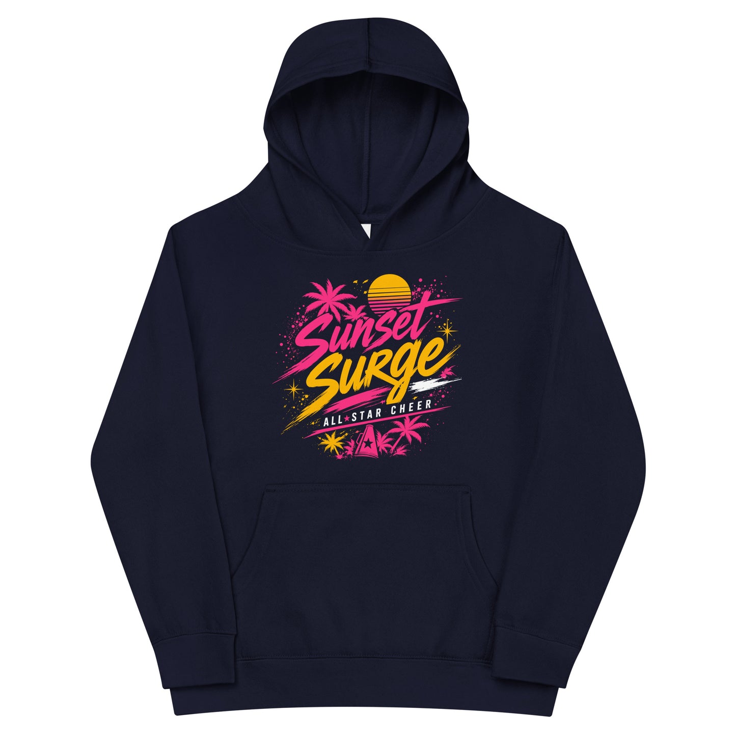 Performance | Youth Hoodie | Sunset Surge All-Star Cheerleading | Neon Palm Cheer Logo