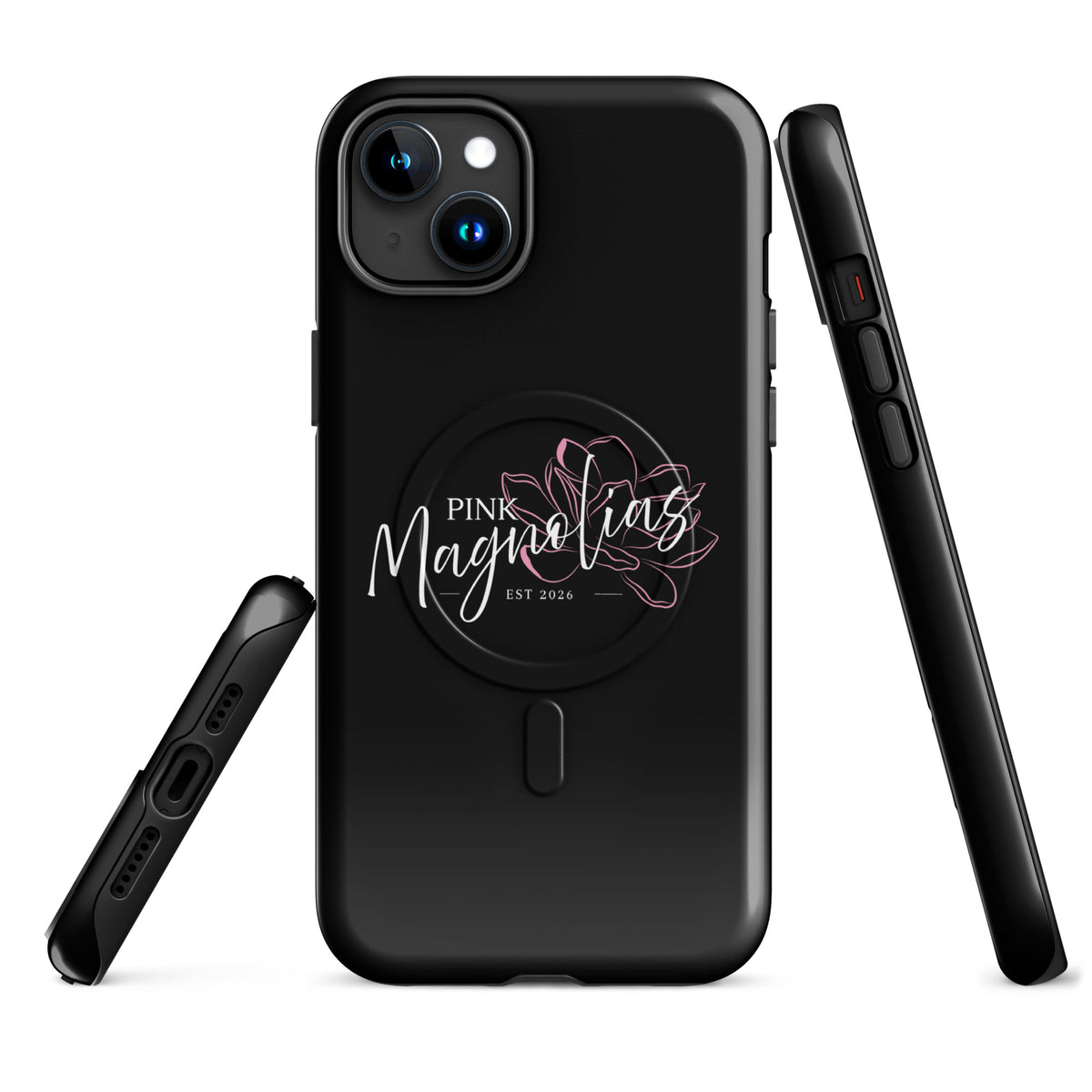 Magsafe Tough Case for iPhone | Pink Magnolias Dance | Modern Script Logo