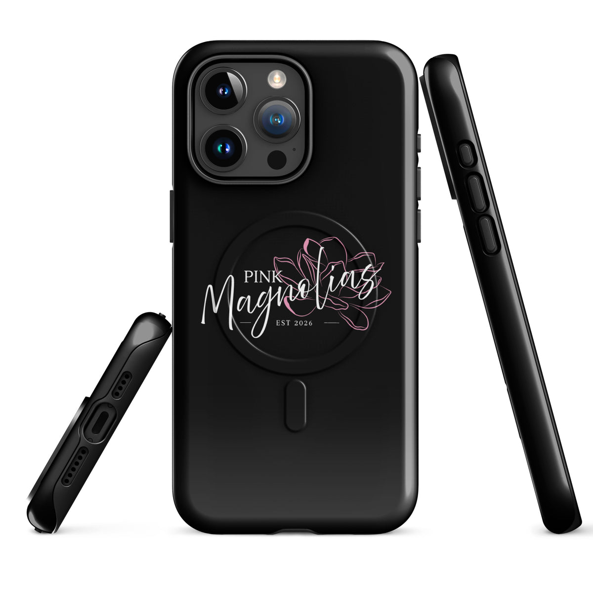 Magsafe Tough Case for iPhone | Pink Magnolias Dance | Modern Script Logo