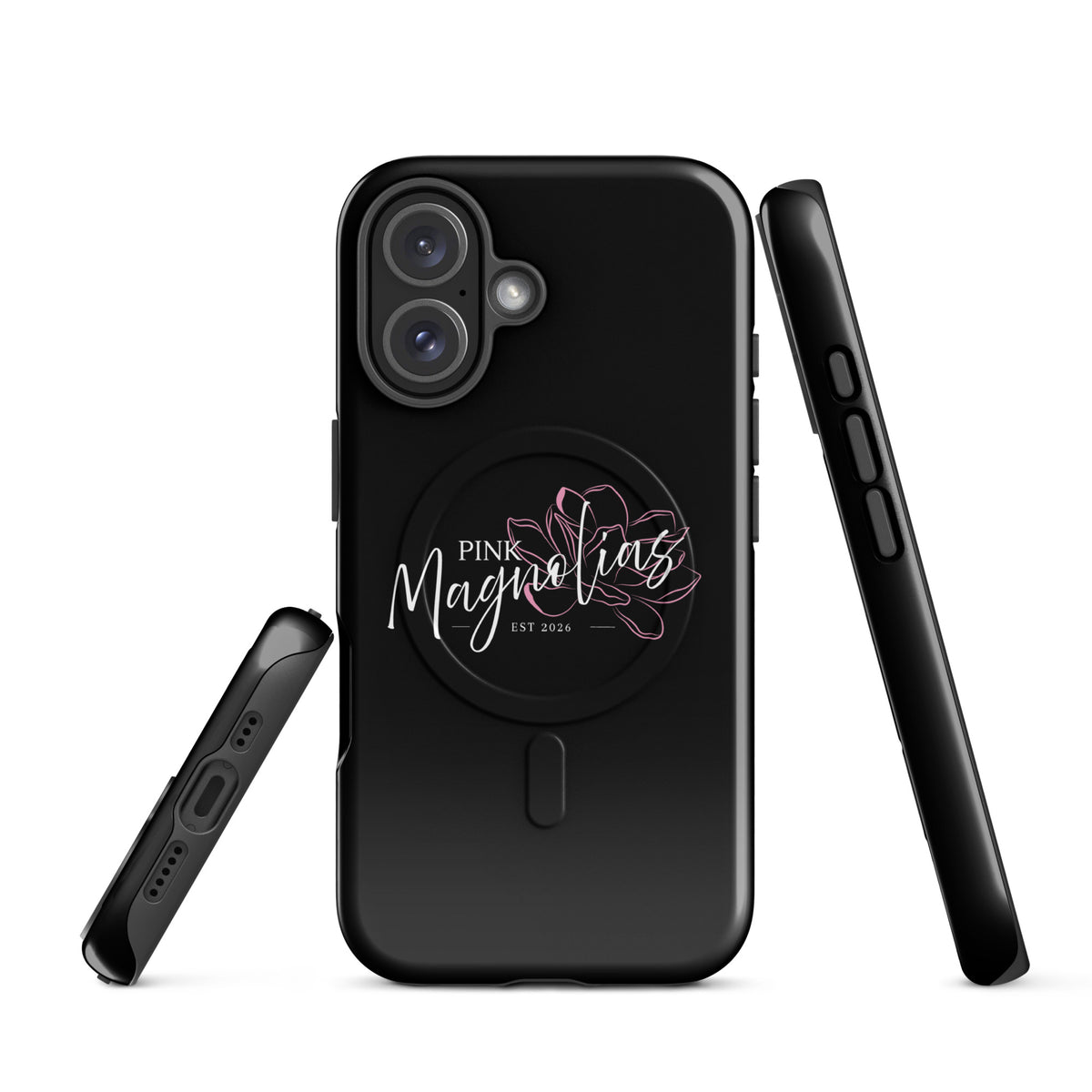 Magsafe Tough Case for iPhone | Pink Magnolias Dance | Modern Script Logo
