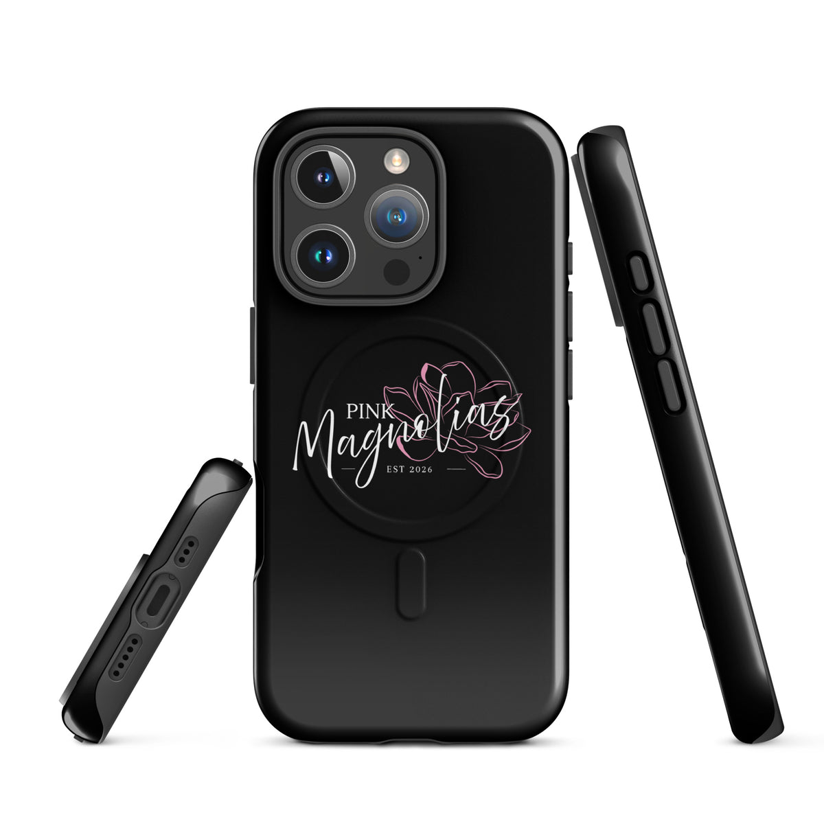 Magsafe Tough Case for iPhone | Pink Magnolias Dance | Modern Script Logo