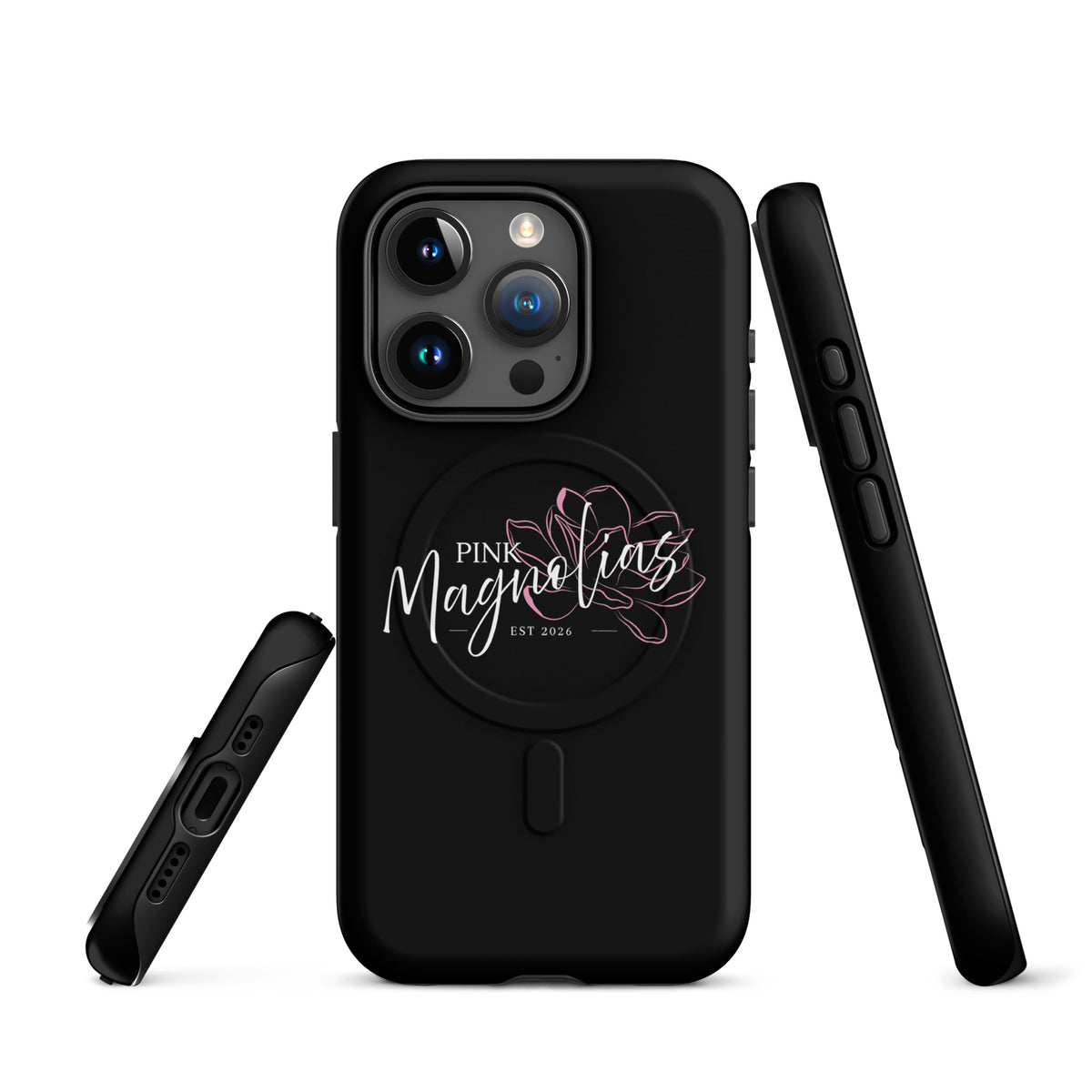 Magsafe Tough Case for iPhone | Pink Magnolias Dance | Modern Script Logo