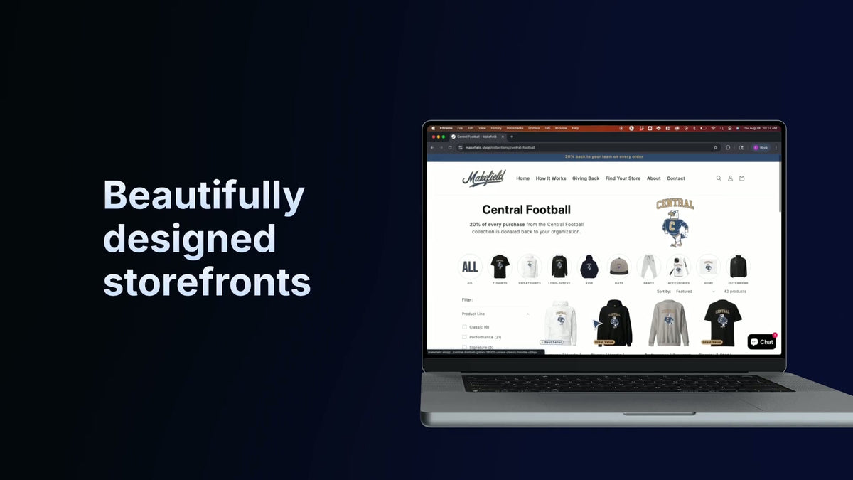 A live Makefield team store — the Central Football demo collection