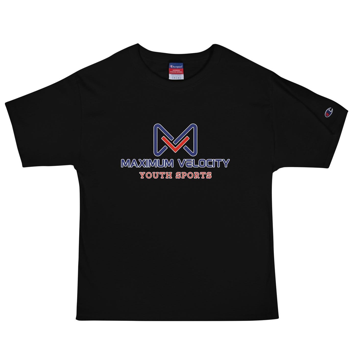 Signature | Champion T-Shirt | Maximum Velocity Youth Sports | Emblem Logo