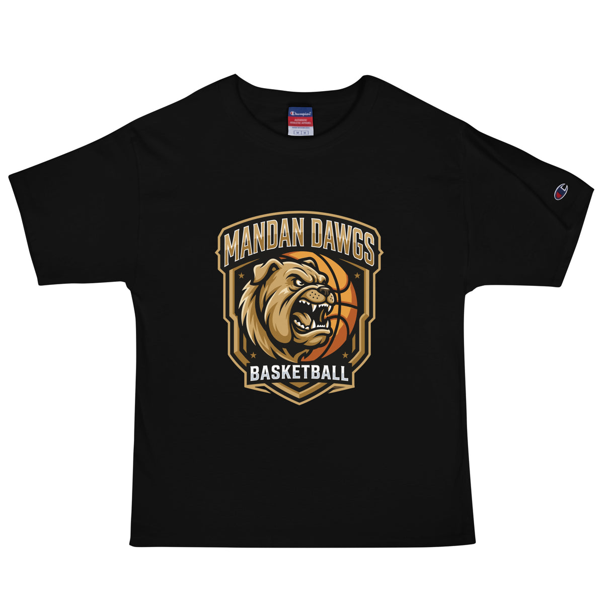 Signature | Champion T-Shirt | Mandan Dawgs Basketball | Shield Logo